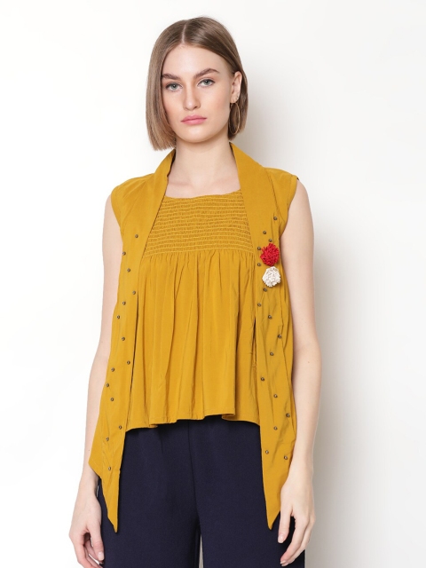 

V2 Value & Variety Mustard Yellow Smocked A-Line Top