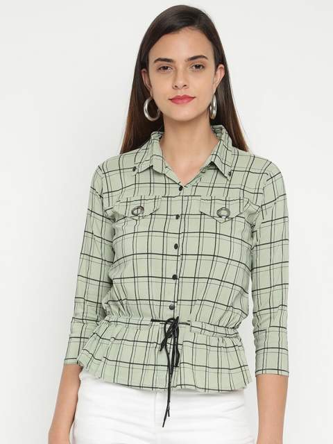 

V2 Value & Variety Green Checked Shirt Style Top