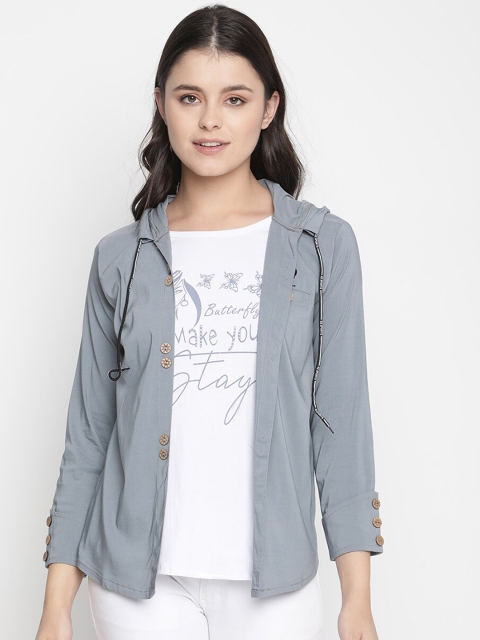

V2 Value & Variety Women Grey Hooded Open-Front Shrug