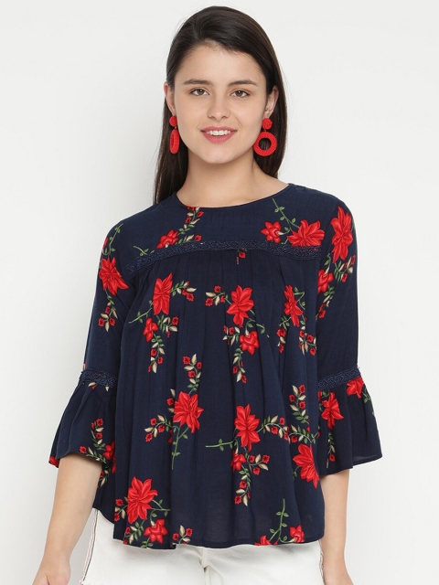 

V2 Value & Variety Coral & Red Floral Printed Regular Top