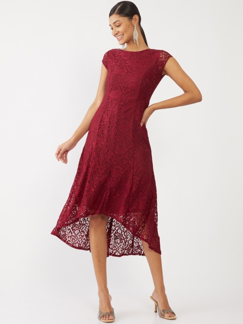 

Zink London Maroon A-Line Midi Dress