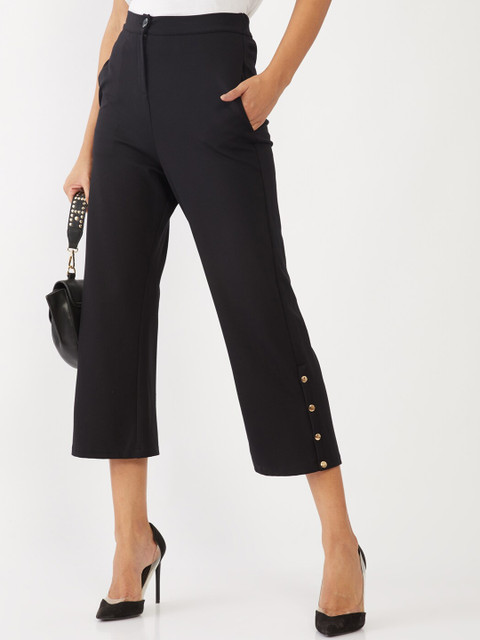 

Zink London Women Black Straight Fit High-Rise Trousers