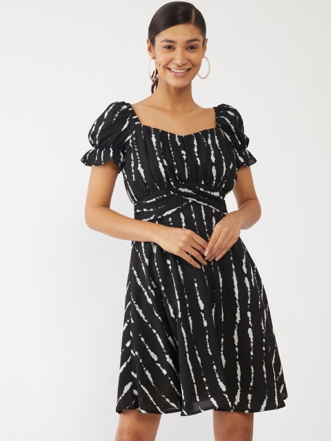 

Zink London Black Fit & Flare Striped Dress