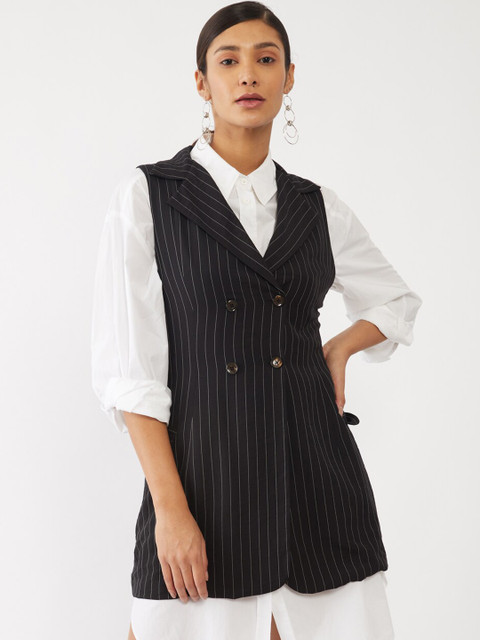 

Zink London Women Black Striped Longline Tailored Jacket