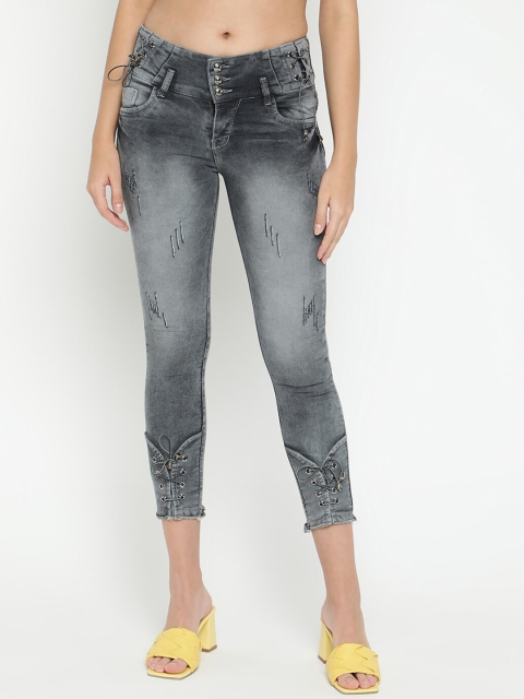 

V2 Value & Variety Women Grey Slim Fit Heavy Fade Stretchable Cropped Jeans