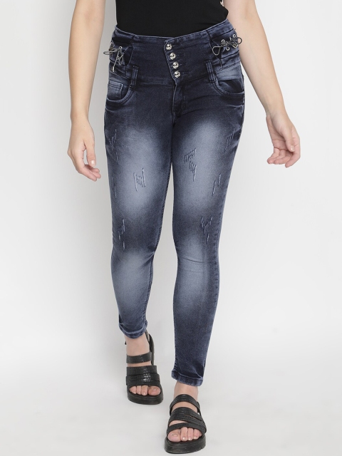 

V2 Value & Variety Women Blue Slim Fit Low Distressed Heavy Fade Jeans
