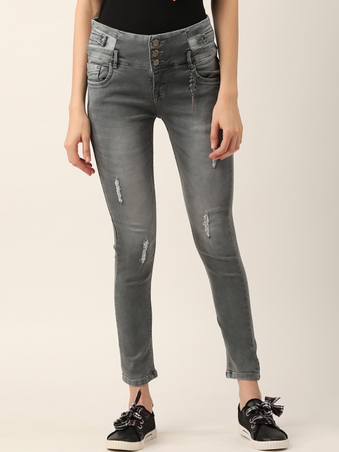 

V2 Value & Variety Women Grey Slim Fit Low Distress Heavy Fade Jeans