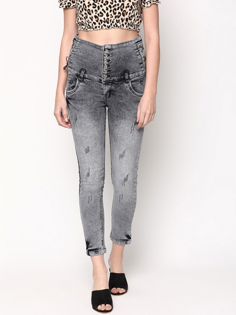 

V2 Value & Variety Women Black Slim Fit Highly Distressed Heavy Fade Jeans