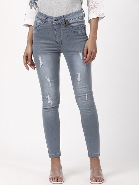

V2 Value & Variety Women Grey Slim Fit Low Distress Light Fade Cotton Jeans
