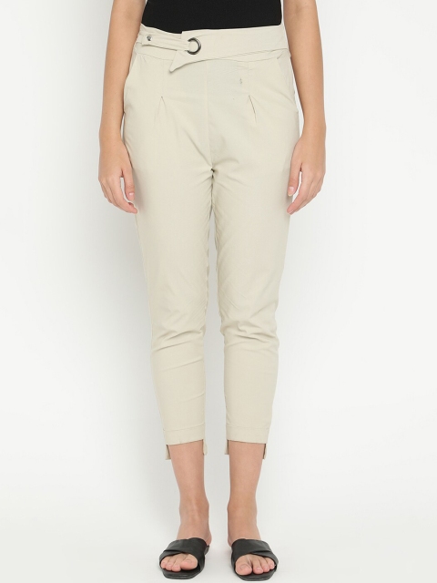 

V2 Value & Variety Women Cream-Coloured Slim Fit High-Rise Cigerette Trousers