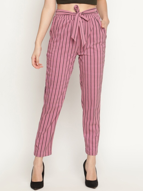 

V2 Value & Variety Women Purple Striped Slim Fit High-Rise Cigerette Trousers