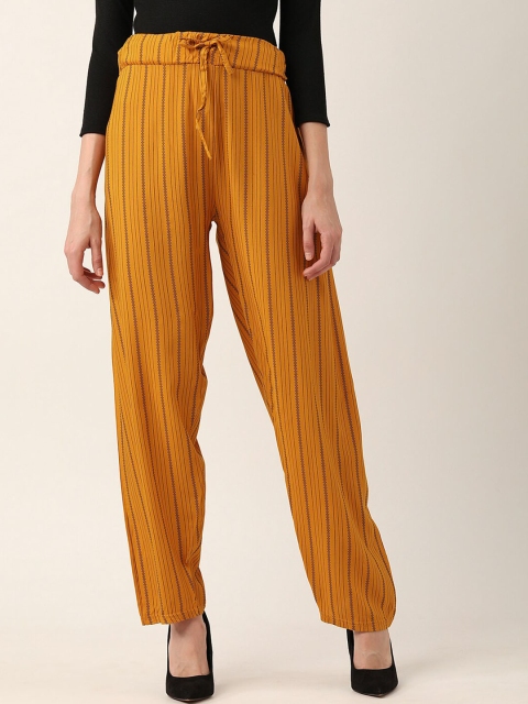 

V2 Value & Variety Women Mustard Yellow Striped Loose Fit High-Rise Trousers