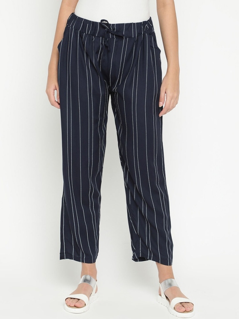

V2 Value & Variety Women Navy Blue Striped Trousers