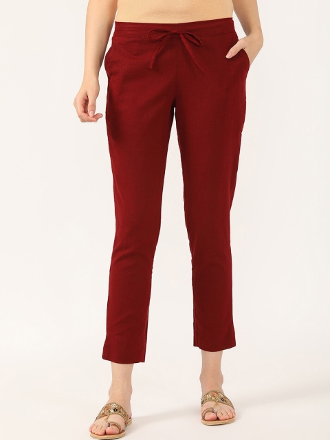 

V2 Value & Variety Women Maroon Slim Fit High-Rise Cigerette Trousers