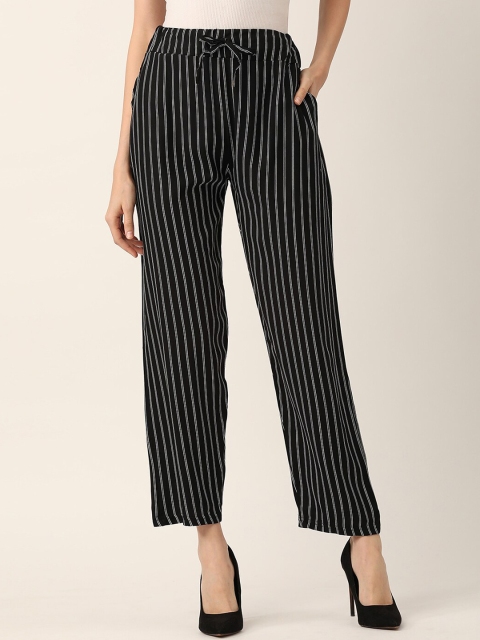 

V2 Value & Variety Women Black Striped Easy Wash Trousers