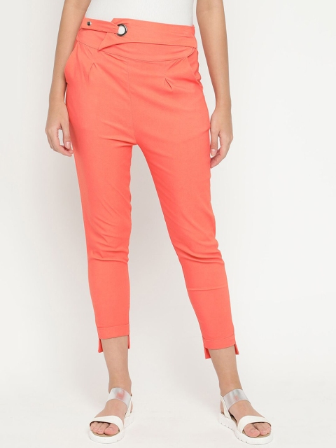 

V2 Value & Variety Women Coral Slim Fit High-Rise Trousers