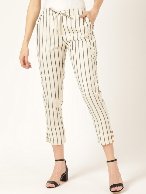 

V2 Value & Variety Women Black Striped Easy Wash Trousers