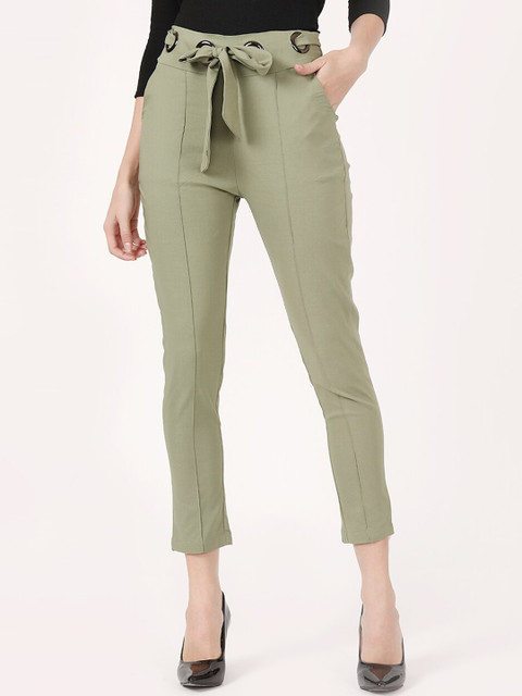 

V2 Value & Variety Women Olive Green Slim Fit High-Rise Cigerette Trousers
