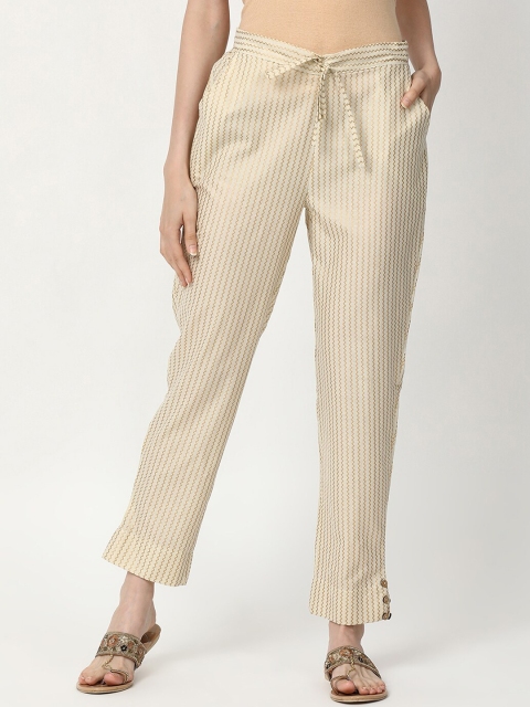

V2 Value & Variety Women Cream-Coloured Striped Slim Fit Trousers