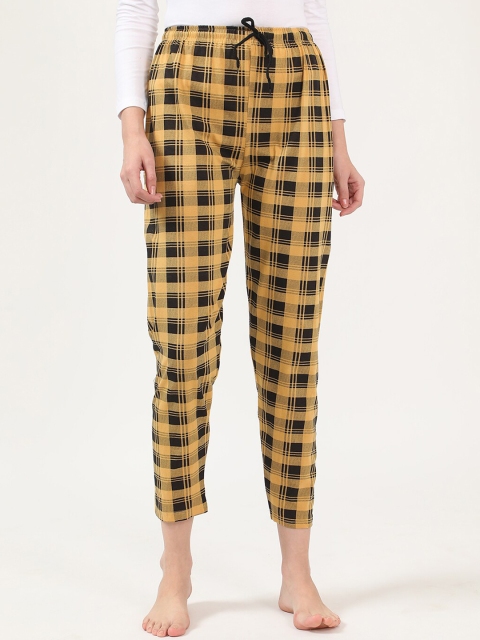 

V2 Value & Variety Women Black & Mustard Yellow Coloured Checked Lounge Pants