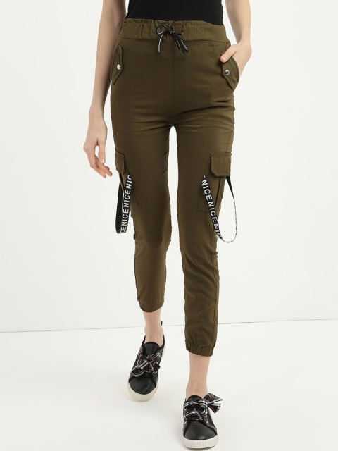 

V2 Value & Variety Women Olive Green Slim Fit Joggers Trousers