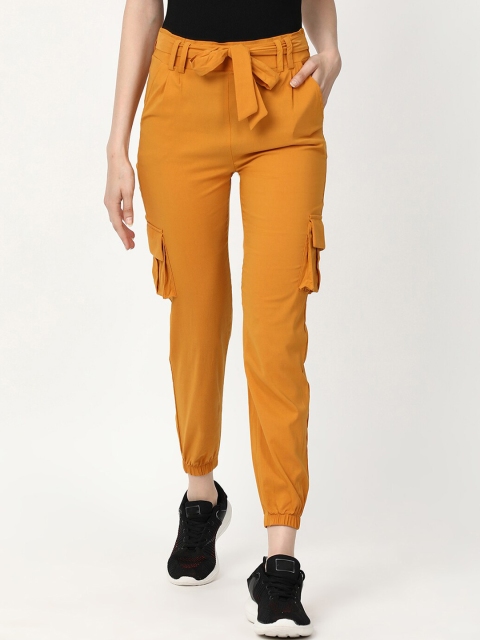 

V2 Value & Variety Women Mustard Yellow Slim Fit High-Rise Joggers Trousers