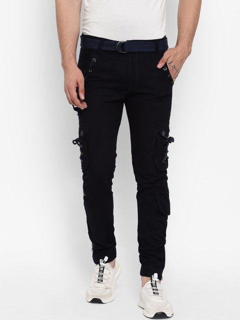 

cape canary Men Navy Blue Solid Regular Fit Cargos