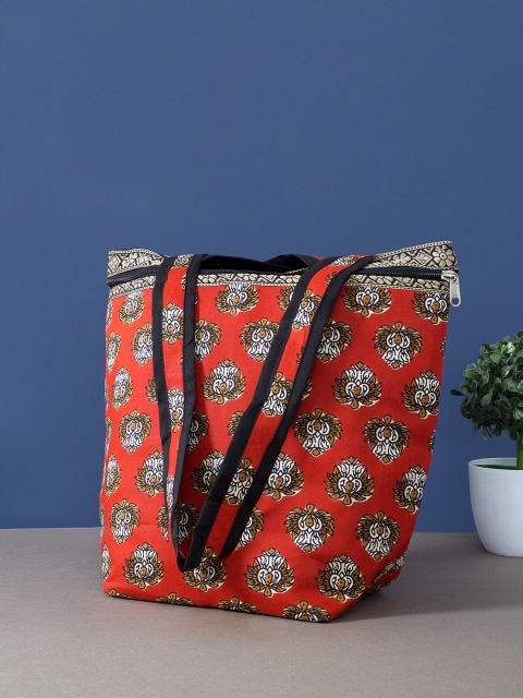 

Golden Peacock Maroon Floral Printed Shopper Cotton Jute Tote Bag