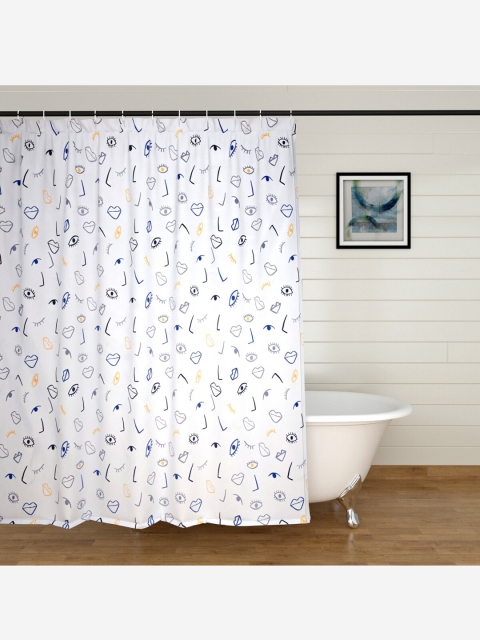 

Home Centre White & Blue Printed Shower Curtain