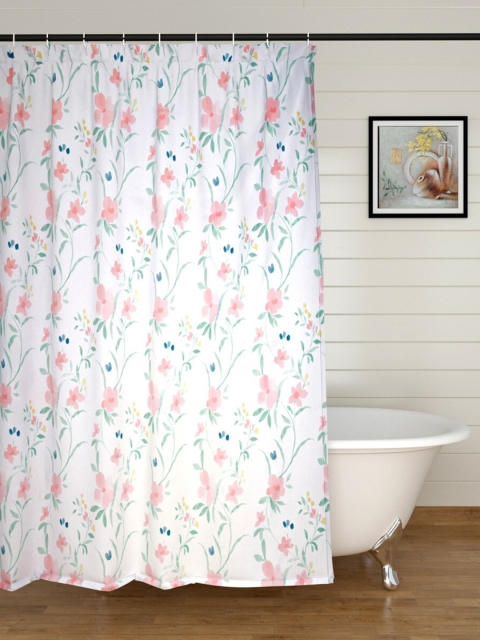 

Home Centre White & Pink Printed Shower Curtain