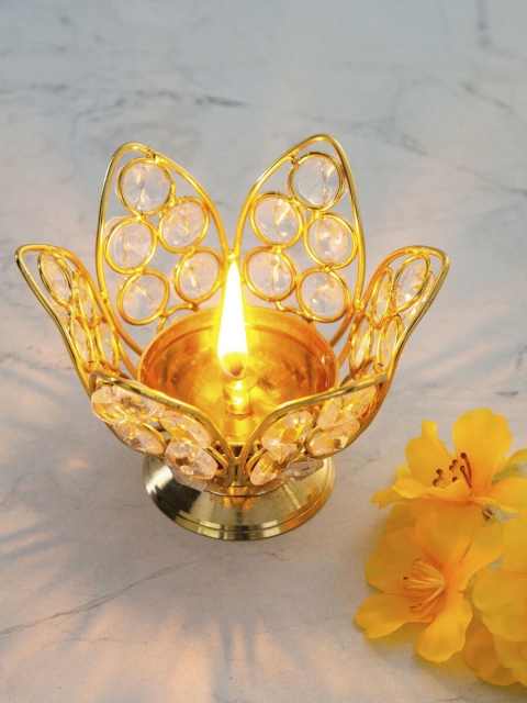 

Home Centre Gold-Toned Corsica Divine Brass Crystal Kamal Diya