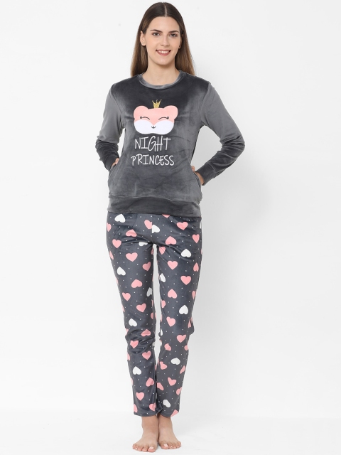 

Sweet Dreams Women Grey & Pink Printed Night suit