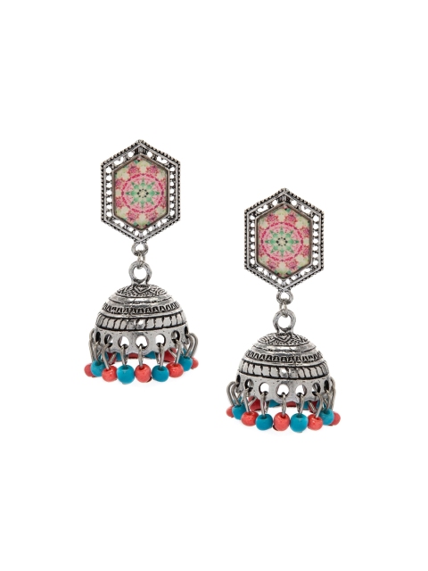 

Anouk Silver-Toned & Multicoloured Dome Shaped Jhumkas Earrings