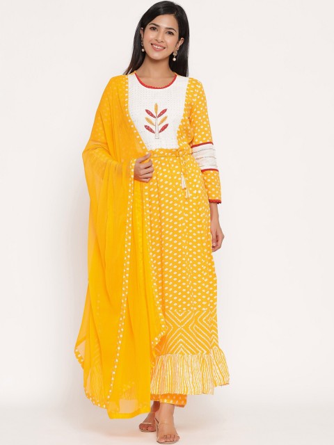

PNEHA Women Yellow Printed Regular Kurta with Trousers & With Dupatta