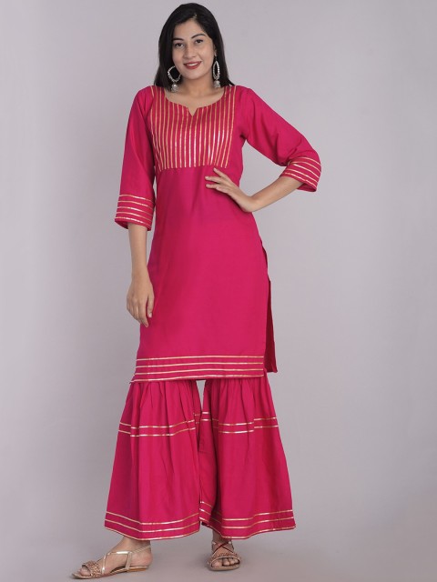 

PNEHA Women Pink Regular Gotta Patti Kurta with Sharara