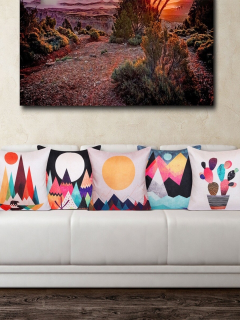 

Home Centre Multicoloured Set of 5 Geometric Square Cushion Covers, Multi