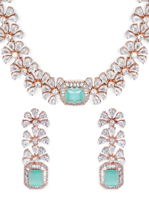 

Rubans Rose Gold-Plated White Stone-Studded Handcrafted Jewellery Set