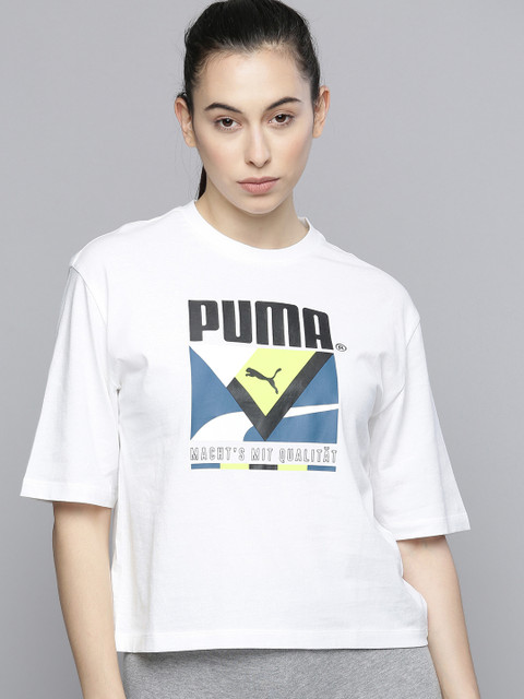 

Puma Women White TFS Brand Logo Printed Extended Sleeves T-shirt