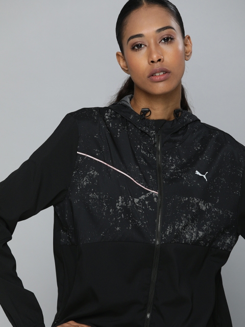 

Puma Women Black Graphic Hooded DryCELL Sporty Jacket