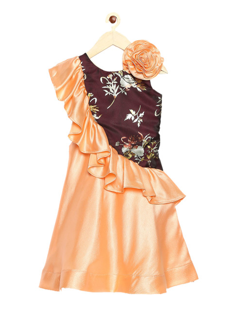 

MANY FROCKS & Girls Peach-Coloured Floral Satin Dress