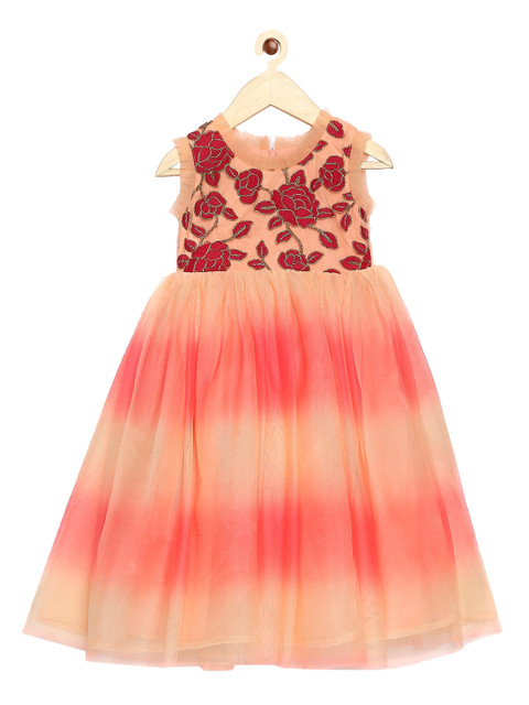 

MANY FROCKS & Peach-Coloured Tie and Dye Net Ethnic Dress