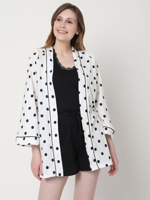 

Vero Moda Women White & Black Printed Top With Shorts & Overlay Jacket