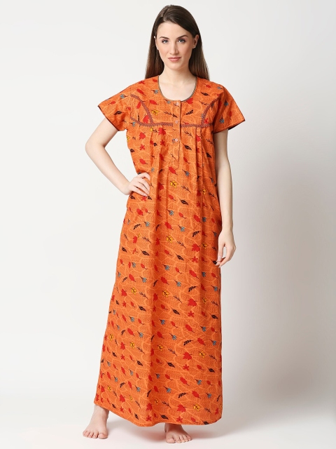 

AV2 Orange Printed Pure Cotton Maxi Nightdress