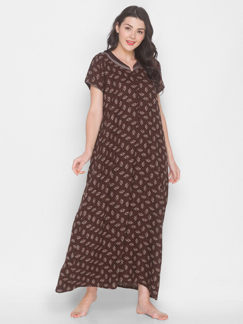 

AV2 Brown Printed Maxi Maternity Nightdress