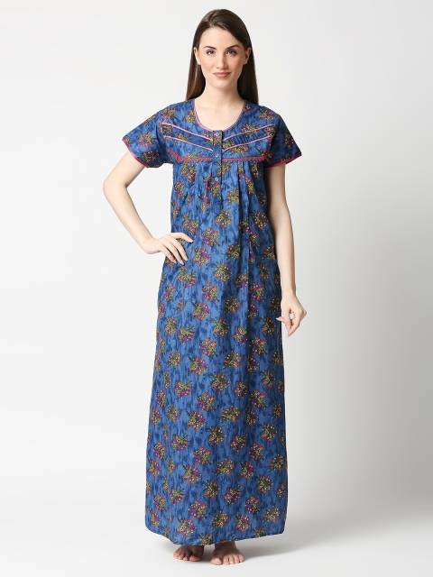 

AV2 Blue Printed Pure Cotton Maxi Nightdress