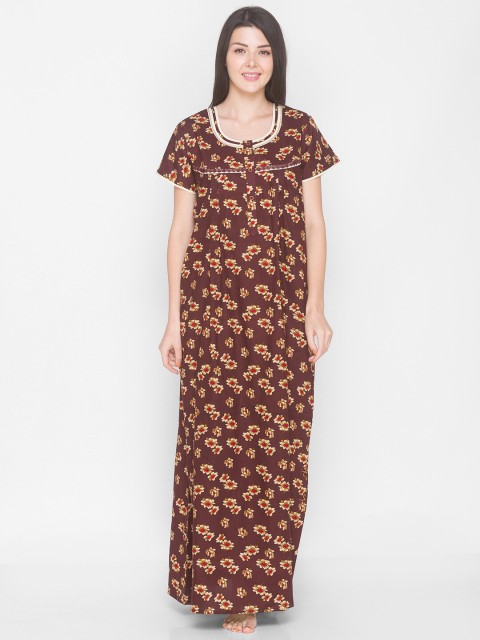 

AV2 Brown Printed Pure Cotton Maxi Nightdress