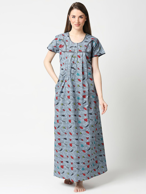 

AV2 Women Blue & Red Printed Pure Cotton Nightdress