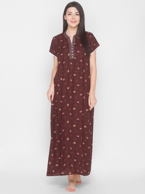 

AV2 Brown & Yellow Abstract Printed Maxi Nightdress