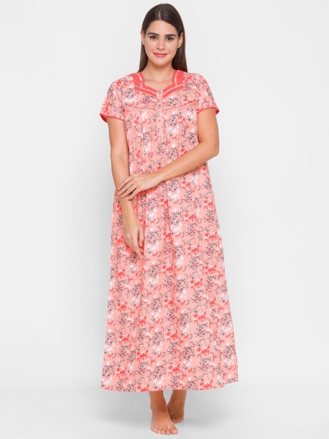

AV2 Peach-Coloured Printed Cotton Maxi Nightdress
