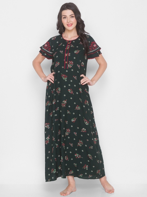 

AV2 Women Green & White Printed Pure Cotton Nightdress